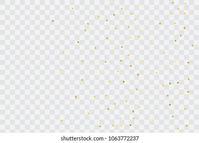 Round gold confetti. Glow vector celebrate background. Watercolor golden sparkles and dots. Voucher backdrop. Christmas party invitation card template. Falling gold confetti. Glitter background. 