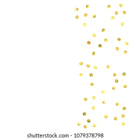 Round gold confetti. Glow vector celebrate background. Watercolor golden sparkles and dots. Voucher backdrop. Christmas party invitation card template. Falling gold confetti. Glitter background. 