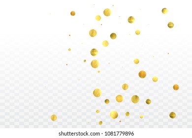 Round gold confetti. Glow vector celebrate background. Watercolor golden sparkles and dots. Explosion backdrop. Luxury invitation card template. Falling gold confetti. Glitter background. 