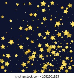 Round gold confetti. Glow vector celebrate background. Golden sparkles and dots on black backdrop. Christmas party invitation card template. Falling gold confetti. Glitter background. 