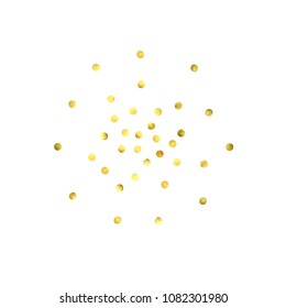 Round gold confetti. Glow vector celebrate background. Watercolor golden sparkles and dots. Voucher backdrop. Luxury invitation card template. Falling gold confetti. Glitter background. 