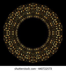 Round gold curl vector frame