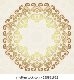 Round gold decorative frame in luxury style on seamless background.