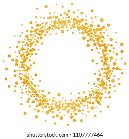 Round gold frame or border with glitter particles effect. Golden dust sparkling texture. Use for banner, greeting and Christmas card, postcard, wedding invitation. Vector illustration.