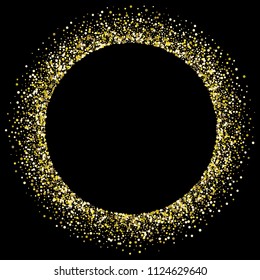 Round gold frame or border with glitter particles effect. Golden dust sparkling texture. 