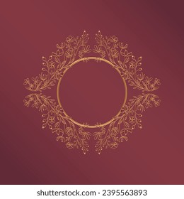 Round gold frame with floral ornament. Flora in the design of invitation, cover, postcard. Delicate botanical pattern. 