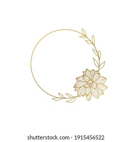 Round gold frame with flowers.Lotus. Vector illustration isolated on white background

