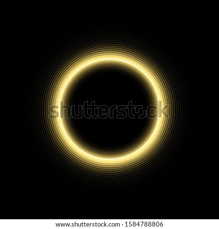 Round gold frame with line effect circle. Glowing light ring. Vector 