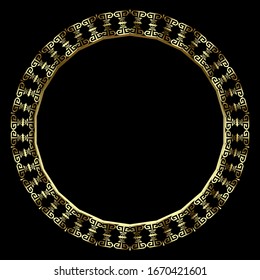 Round gold frame. Vector ornamental tribal ethnic style background. Greek circle golden ornament. Mandala. Surface texture. Ornate modern design. For cards, prints, logos, borders. Decorative design.