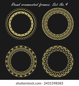 Round gold frames with vintage ornament. Collection No. 4. Vector set