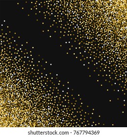 Round gold glitter. Abstract chaotic mess with round gold glitter on black background. Gorgeous Vector illustration.