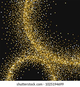 Round gold glitter. Abstract circles on black background. Ravishing vector illustration.