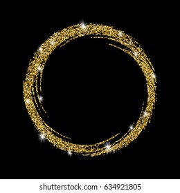 Round gold glitter abstract frame with a gloss effect. Element for creating posters, flyers, logos.