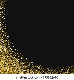 Round gold glitter. Abstract left bottom corner on black background. Delightful vector illustration.
