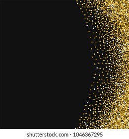 Round gold glitter. Abstract right border on black background. Rare vector illustration.