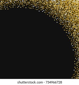 Round gold glitter. Abstract right top corner on black background. Graceful vector illustration.