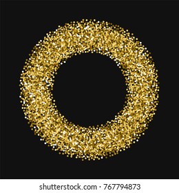 Round gold glitter. Bagel frame with round gold glitter on black background. Fantastic Vector illustration.