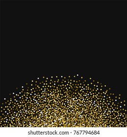 Round gold glitter. Bottom semicirclee with round gold glitter on black background. Surprising Vector illustration.