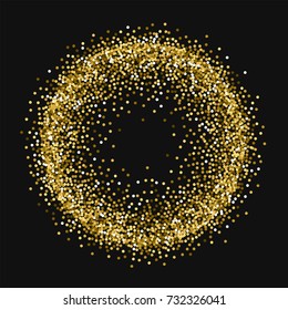 Round gold glitter. Circle frame on black background. Pleasing vector illustration.