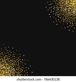 Round gold glitter. Circular corners on black background. Exceptional vector illustration.