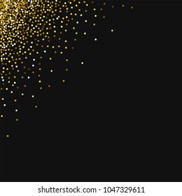 Round gold glitter. Left right corner on black background. Resplendent vector illustration.