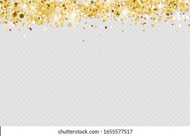 Round gold glitter luxury sparkling confetti.Golden glitter and glittering stars on transparent background.EPS10
