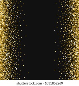 Round gold glitter. Messy border on black background. Remarkable vector illustration.
