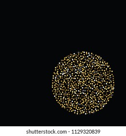 Round gold glitter. Scatter top gradient on black background. Excellent vector illustration.