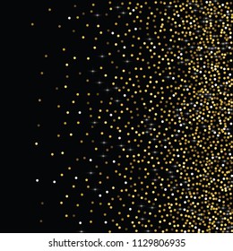 Round gold glitter. Scatter top gradient on black background. Excellent vector illustration.