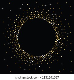 Round gold glitter. Scatter top gradient on black background. Excellent vector illustration.