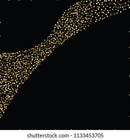 Round gold glitter. Scatter top gradient on black background. Excellent vector illustration.
