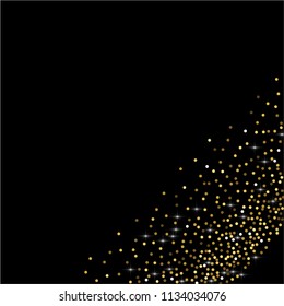 Round gold glitter. Scatter top gradient on black background. Excellent vector illustration.