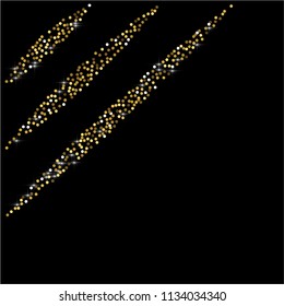 Round gold glitter. Scatter top gradient on black background. Excellent vector illustration.