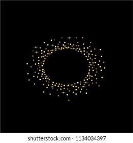 Round gold glitter. Scatter top gradient on black background. Excellent vector illustration.