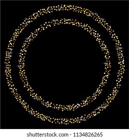 Round gold glitter. Scatter top gradient on black background. Excellent vector illustration.