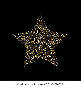 Round gold glitter. Scatter top gradient on black background. Excellent vector illustration.