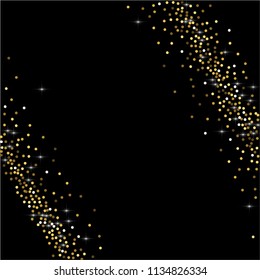 Round gold glitter. Scatter top gradient on black background. Excellent vector illustration.