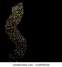 Round gold glitter. Scatter top gradient on black background. Excellent vector illustration.