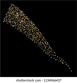 Round gold glitter. Scatter top gradient on black background. Excellent vector illustration.