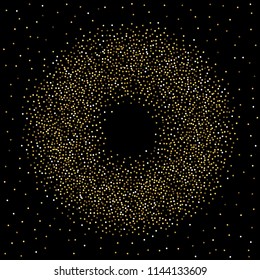 Round gold glitter. Scatter top gradient on black background. Excellent vector illustration.