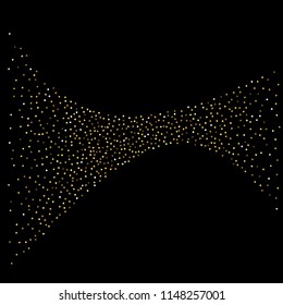 Round gold glitter. Scatter top gradient on black background. Excellent vector illustration.