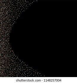 Round gold glitter. Scatter top gradient on black background. Excellent vector illustration.