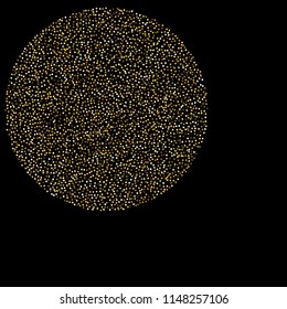 Round gold glitter. Scatter top gradient on black background. Excellent vector illustration.