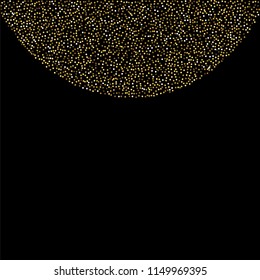 Round gold glitter. Scatter top gradient on black background. Excellent vector illustration.