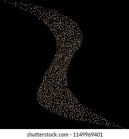 Round gold glitter. Scatter top gradient on black background. Excellent vector illustration.