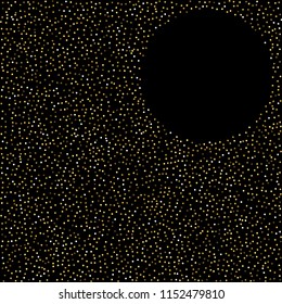Round gold glitter. Scatter top gradient on black background. Excellent vector illustration.