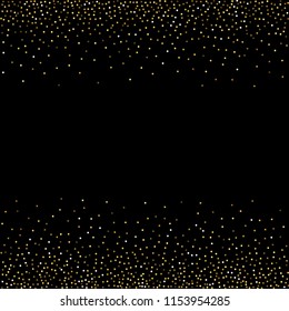 Round gold glitter. Scatter top gradient on black background. Excellent vector illustration.