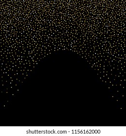 Round gold glitter. Scatter top gradient on black background. Excellent vector illustration.