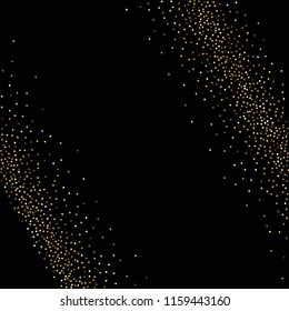 Round gold glitter. Scatter top gradient on black background. Excellent vector illustration.