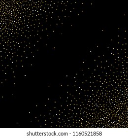 Round gold glitter. Scatter top gradient on black background. Excellent vector illustration.